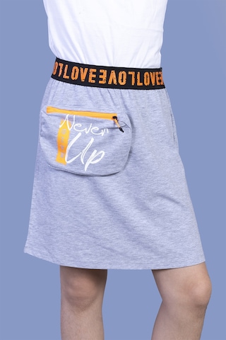 Toontoy Kız Çocuk Baskılı Çanta Detaylı Etek Gri Melanj