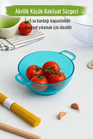 Akrilik Aquamarin Mini Pirinç Süzgeçi & Bakliyat Süzgeçi 3 Su Bardağı Ölçülü Çok Renkli