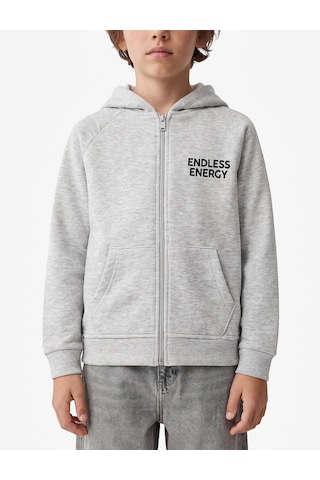 Koton Baskı Detaylı Pamuklu Cepli Üç İplik Şardonlu Kapşonlu Fermuarlı Sweatshirt Gri 7wkb10228tk