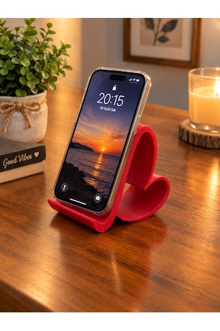 Kalp Figürlü Telefon Tutucu Kırmızı Kalpli Telfon Standı