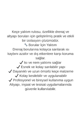 Keçe Yalıtım Rulosu Drenaj Borusu İzolasyonu Isı Ve Nem Yalıtım Keçesi 100x500 Cm