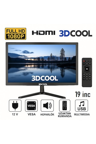 3dcool 3d-19lxae 19" Full Hd Hdmı Vga Usb Hoparlörlü Kumandalı 12v Led Monitör