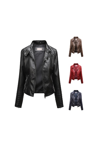 Kadın Deri Ceket İnce İlkbahar Ve Sonbahar Ceketi Kahverengi