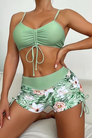Angelsin Büzgü Ayarlı Baskılı Bikini Takımı Yeşil