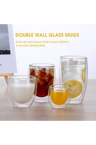 Konesam 450ml Borosilikat Cam, Isıya Dayanıklı Çift Duvarlı, Isı Ve Soğuk Saklama Özelliği, Ev Ofis Restoran Kullanıma Uygun Şeffaf Bardak Diğer