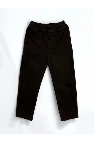 Zekids Erkek Çocuk Bel Lastikli Düz Paça Pantolon-14507 Siyah
