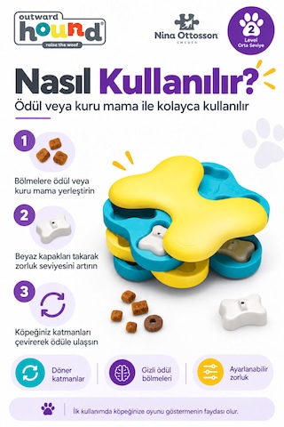 Outward Hound Dog Tornado Köpek Zeka Oyuncağı Döner Katmanlı Ödül Mama Bulmacası