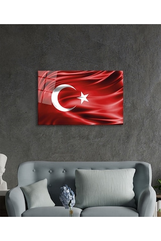 Kırmızı Dalgalı Türk Bayrağı Cam Tablo, Ev Ve Ofis Duvar Dekoru, Hediyelik Büyük Temperli Cam Tablo