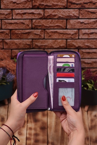 Özka Leather Mürdüm Telefon Bölmeli Unisex Deri Uzun Kartlık Cüzdan Portföy Siyah