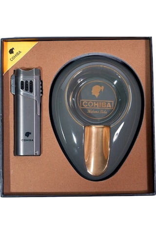 Cohiba Çakmak Küllük İkili Gunmetal Puro Seti - Tr9183