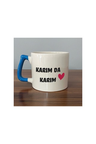 Kocam Da Kocam Baskılı Siyah Kulplu Prime Kupa - Sevgililer Günü Hediyesi Bardak Fincan Mug Prime Kupa - Mavi Kulp