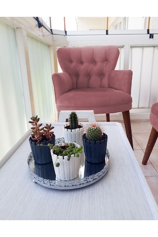 Kayser Home Berjer - Tekli Koltuk - Düz Renk Babyface Kumaş - Ahşap Ceviz Ayak - Gül Kurusu Gül Kurusu