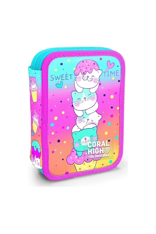 Coral High İki Karlı Organizer Kalemlik - Yeşil Pembe Dondurma Ve Kediler, Kız Çocuk, Yeşil Pembe Dondurma Ve Kediler Yeşil - Pembe - Sarı