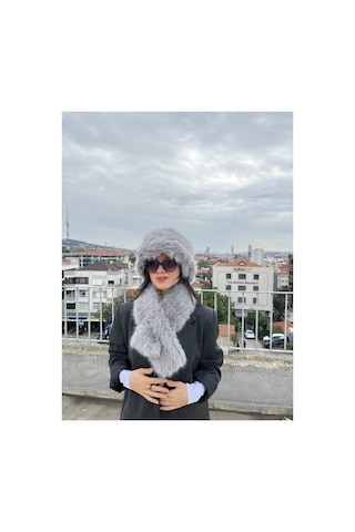 Mollycrush Kadın Suni Kürk Şapka Ve Atkı Seti Yumuşak Dokulu, Soğuk Havalar İçin Lüks & Şık Görünüm Gri