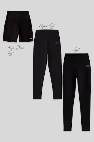 Tommy Life Slim Fit Yüksek Bel 3lü Paket Siyah Kadın Tayt