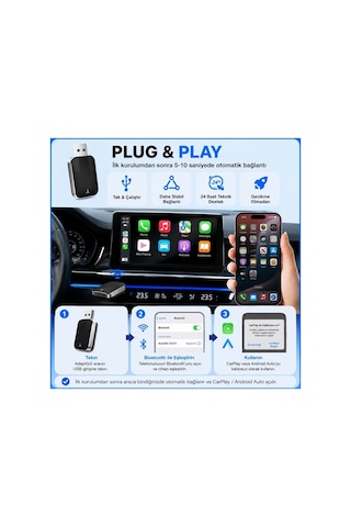 Kablosuz Carplay & Android Auto Mini 2'si 1 Arada Usb Dönüştürücü Type-c Otg Destekli