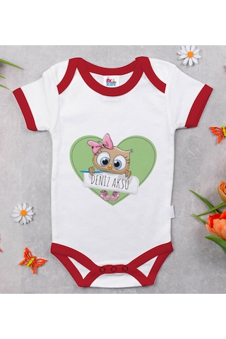 Bk Gift Bk Kids Kişiye Özel İsimli Kırmızı Bebek Body Zıbın-45 Çok Renkli