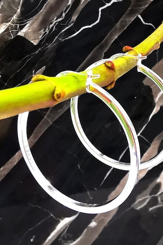 Omar Silver Kadın Halka Model Kare Kesim Gümüş Şarnel Küpe 39 Mm