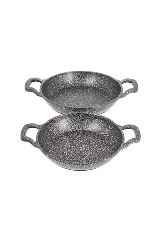 3728 - 2 Parça - Döküm, Bio Granit, 16 Ve 20 Cm Sahan Seti, Siyah Renk Siyah