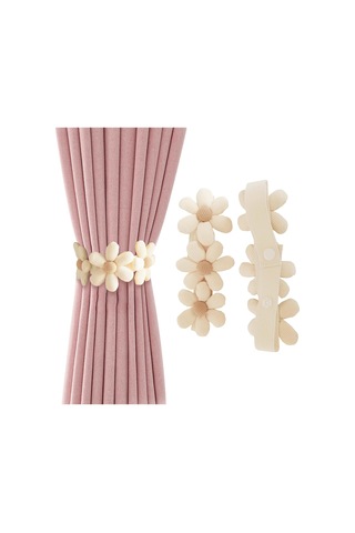 Bej 2 Adet Çiçekli Perde Bağları 45 X 6,5 Cm Düğmeli Basit Perde Bağları, Yatak Odası Pencereleri İçin Dekoratif Perde Bağları Diğer