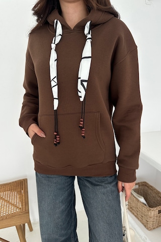 Noa & Noa Kadın Fular Detaylı Kapüşonlu Sweatshirt Casual Charm Kahverengi