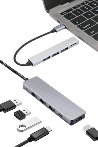 Macbook - 158 - Pro/air Uyumlu Usb Type-c 8 In 1 Hub Dönüştürücü Çevirici Çoklayıcı Usb Hdmı Micro Sd - Shophnrl - 8 Giri