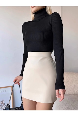 Düz Deri Etek Bej H24468 Bej