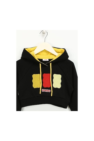 Haribo Siyah Kız Çocuk Kapüşonlu Cropped Fit İşlemeli Sweatshirt Hrbtxt311 Siyah
