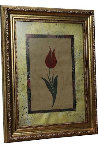 E38 El İşçiliği Kırmızı Desenli Lale Ebru Tablo 44 35 Cm-6460