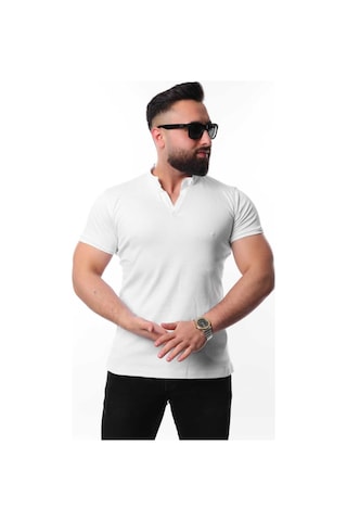 Mcz Giyim Beyaz Renk Hakim Yaka Slim Fit Erkek T-shirt