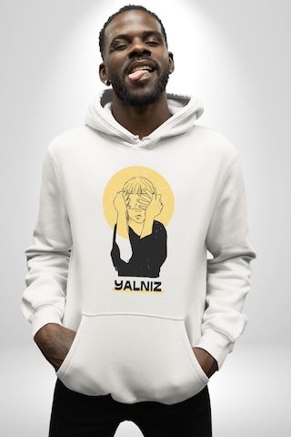 Yalnız Kadına Şiddete Hayır Kadın Erkek Beyaz Kapüşonlu Sweatshirt Hoodie Beyaz