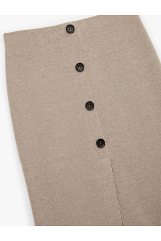 Koton Slim Fit Düğmeli Yırtmaç Detaylı Midi Triko Kalem Etek Deve Tüyü 6wak10209ek Taba