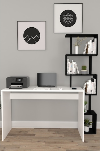 Moonlife Pratik Kitaplıklı Çalışma Masası Beyaz Siyah