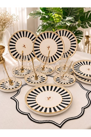 18 Parça Modern Piano Black Bird Pasta Çay Saati Seti-5231 Siyah