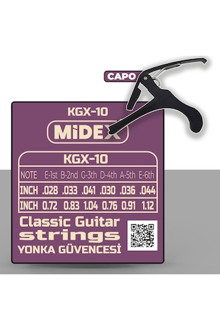 Midex Kgx-10C Klasik Gitar Teli Takımı Pena ve Kapo Seti