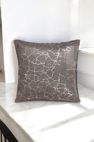 Soho Kumaş Altın Varak Desenli Dekoratif 4'lü Kırlent Yastık Kılıfı Seti 42 x 42 CM Füme