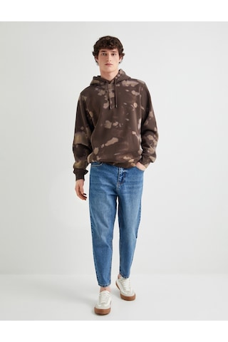 Koton Kapşonlu Sweatshirt Soyut Baskılı Uzun Kollu Kahverengi Desenli 4sam70140mk Kahverengi