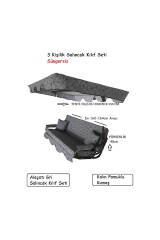 Süngersiz 3 Kişilik Salıncak Minder Seti -alaçatı Gri