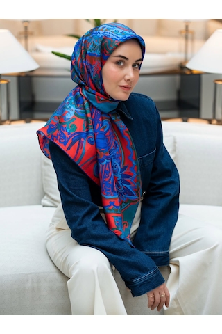 Silk Home Twill İpek Eşarp 11512-08 Saks Mavisi Art Desen Saks mavi