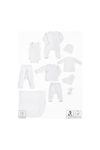 Mama Padre Yenidoğan %100 Pamuk Hastane Çıkış Seti 10 Parça + Emzirme Önlüğü Hediye Mabel Beyaz Renk Beyaz - 860753619 Beyaz