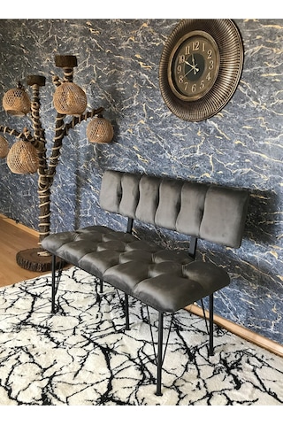 Yirmi15 Metal Ayaklı Metal Alt Kasalı New 2024 Sırtlı Bench Bank Füme