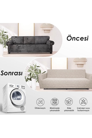 Jakarlı 3 3 1 1 Lastikli Kanepe Örtüsü Lastikli Koltuk Örtüsü Koltuk Kılıfı Takımı Kahve