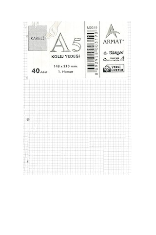 Armat Kolej Yedeği 70 Gr Kareli A5 Kağıdı 40 Yap. 1 Pk 1 Paket