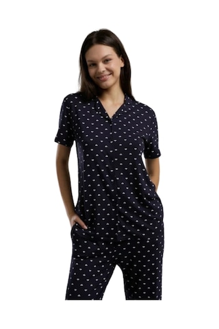 Arnetta Kadın Lacivert Kısa Kol Boydan Düğmeli Pijama Takım 3226 Lacivert
