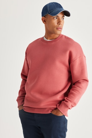 AC&Co / Altınyıldız Classics Erkek Mercan Oversize Fit Bol Kesim Pamuklu İçi Polarlı Bisiklet Yaka Sweatshirt Mercan