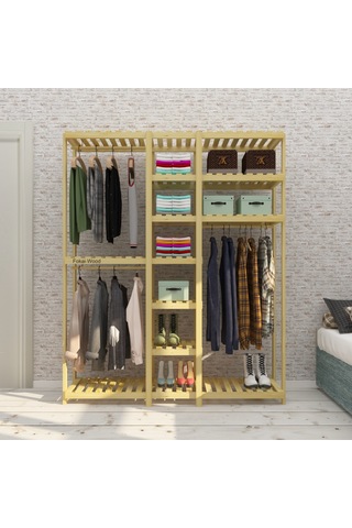 Tres Espejo - Açık Ahşap El Yapımı Elbise Dolabı Tornavida - Matk