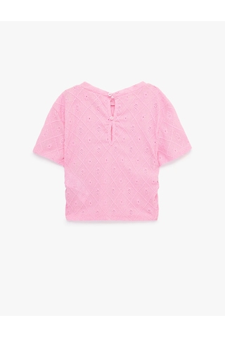 Koton Bisiklet Yaka Kısa Kollu Brodeli Bluz Pembe 6skg60119ak Gül