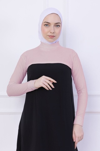 Balıkçı Yaka Boyunluklu Kolluk - Likralı Kadın Body Tesettür Crop Bolero-pudra Pudra