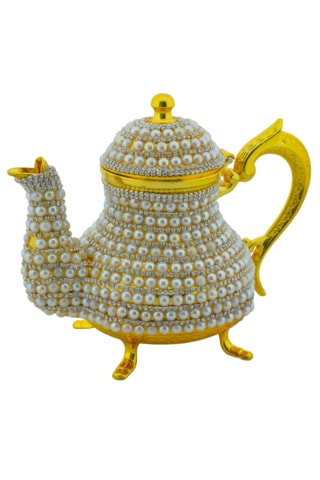 Arsal Dekoratif Inci Ve Parlak Taşlı Altın Renk Demlik 18cmx22cm Altın