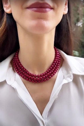 Bordo Üç Sıra İnci Kolye Beyaz